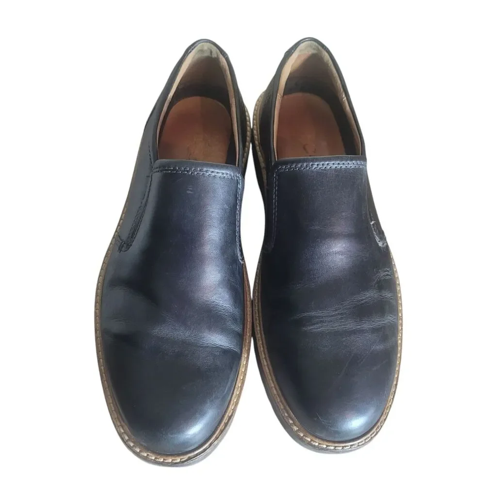Ecco Ian Men's Slip On Shoes Size 8 Black Leather Round Toe Casual Comfort‎